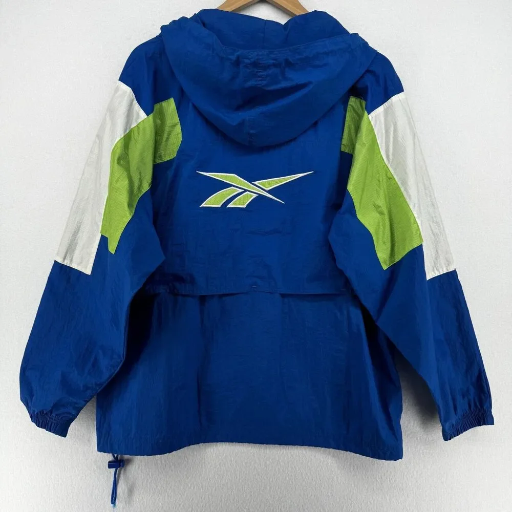 REEBOK Jacket Mens M Hoodie Windbreaker Vented Mesh Nylon Rain Coat Blue VTG - Picture 2 of 15